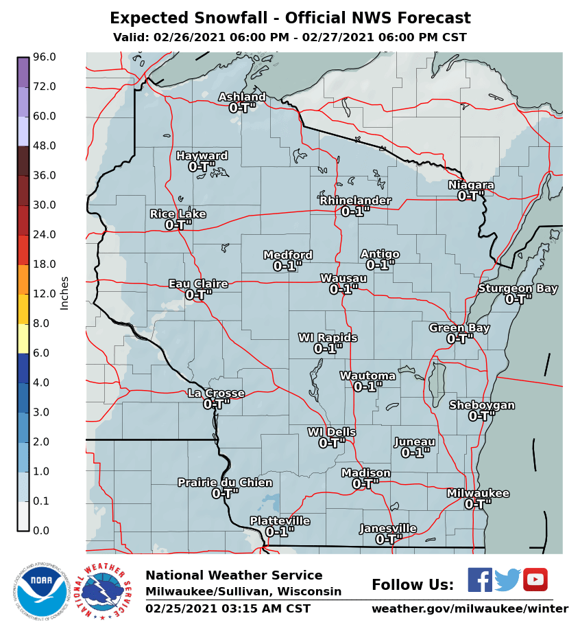 Snowfall potential Fri night-Sat night by National Weather Service